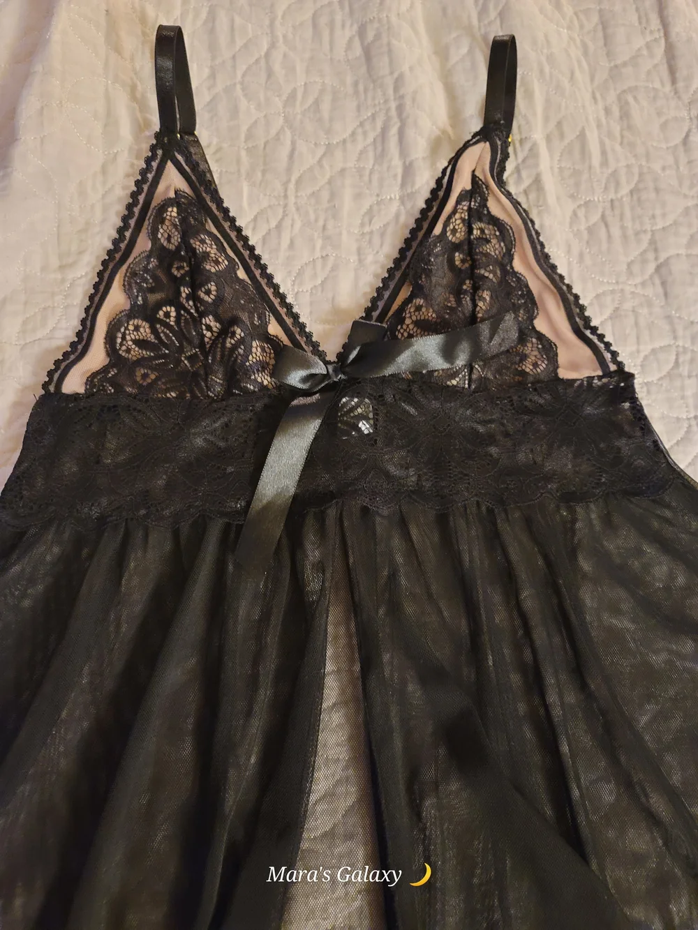 Daisy Fuentes Black Sheer Mesh Lace Trim Babydoll Lingerie - Size L